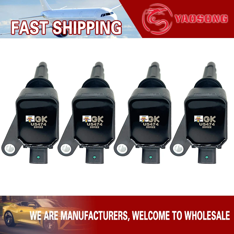 

4 Pcs Ignition Coil For Jeep Wrangler Cherokee Alfa Romeo GiuliaI Stelvio Fiat Chrysler 2.0L 2016- 68211953AA 50050430 UF839