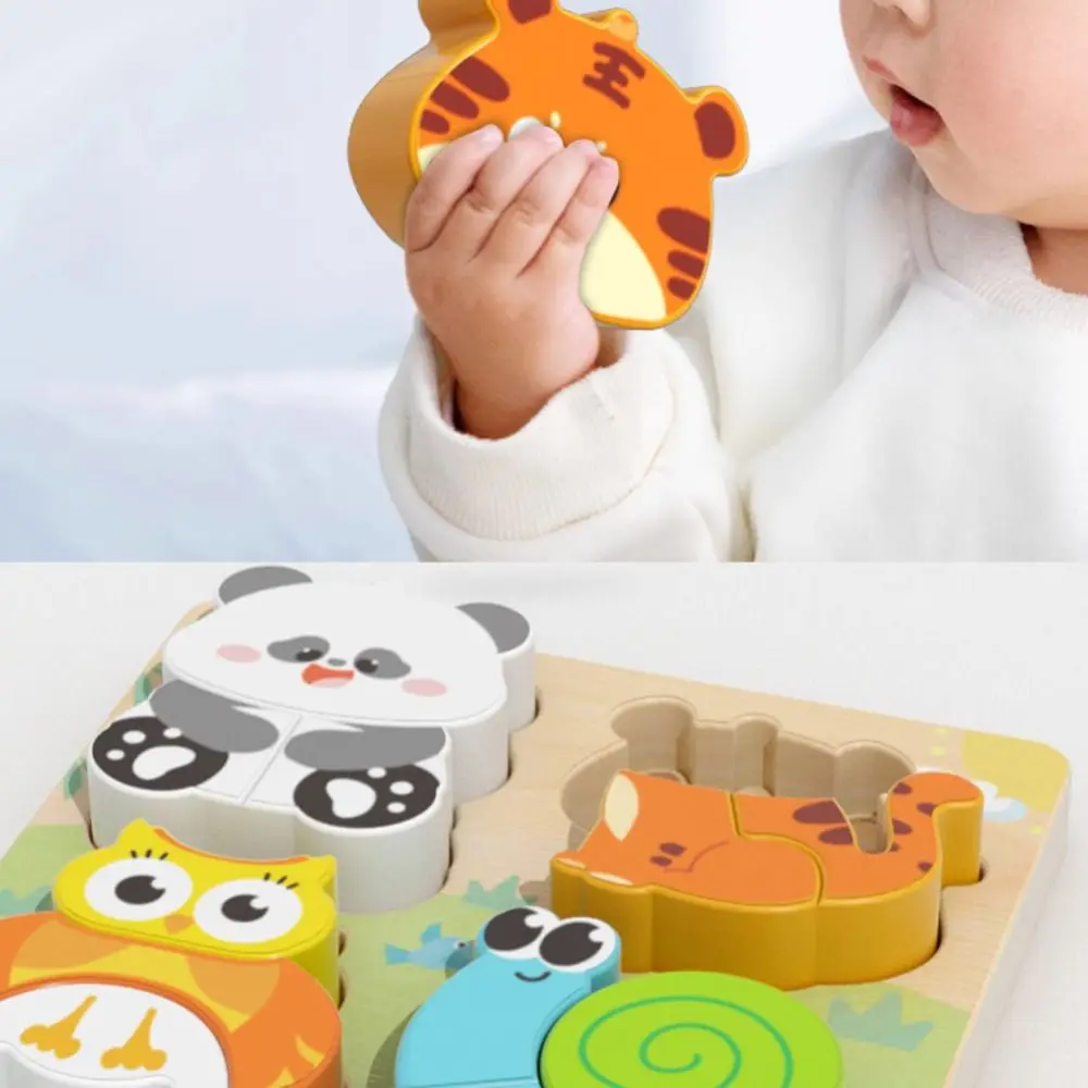 4-in-1 Wood Puzzle 3D Cartoon Animals Cognitive Jigsaw Puzzle Portable Safe Early Learning Puzzle Set Children Educational Toys