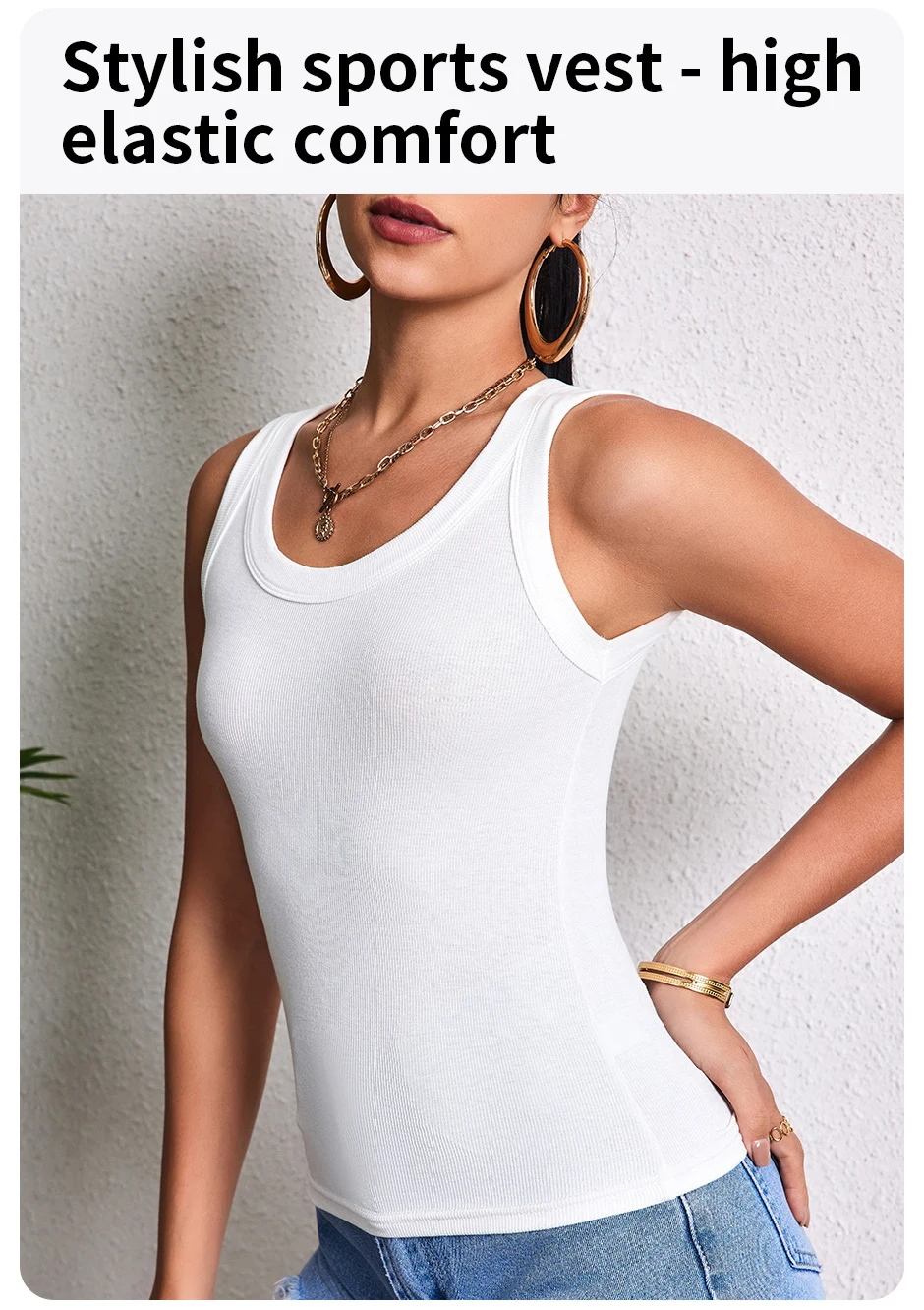 Description Picture 4 of itemEurope and the United States Size Ladies Suspender Vest Casual Joker Sleeveless plus Size Ladies Comfortable Bottoming Vest.