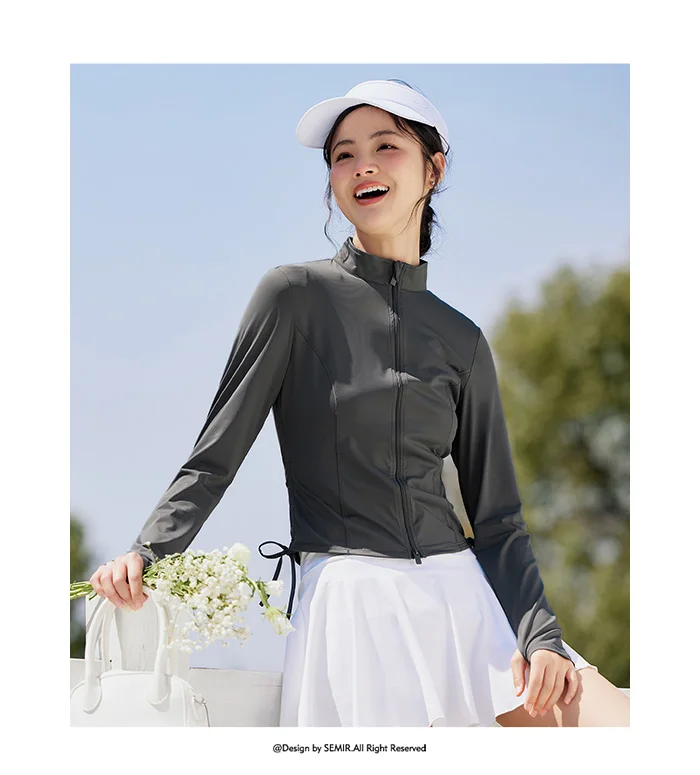 Chaqueta de protección solar de hilo original para mujer, ajustada, de verano, con sensación fresca, corta y fina, de seda helada.