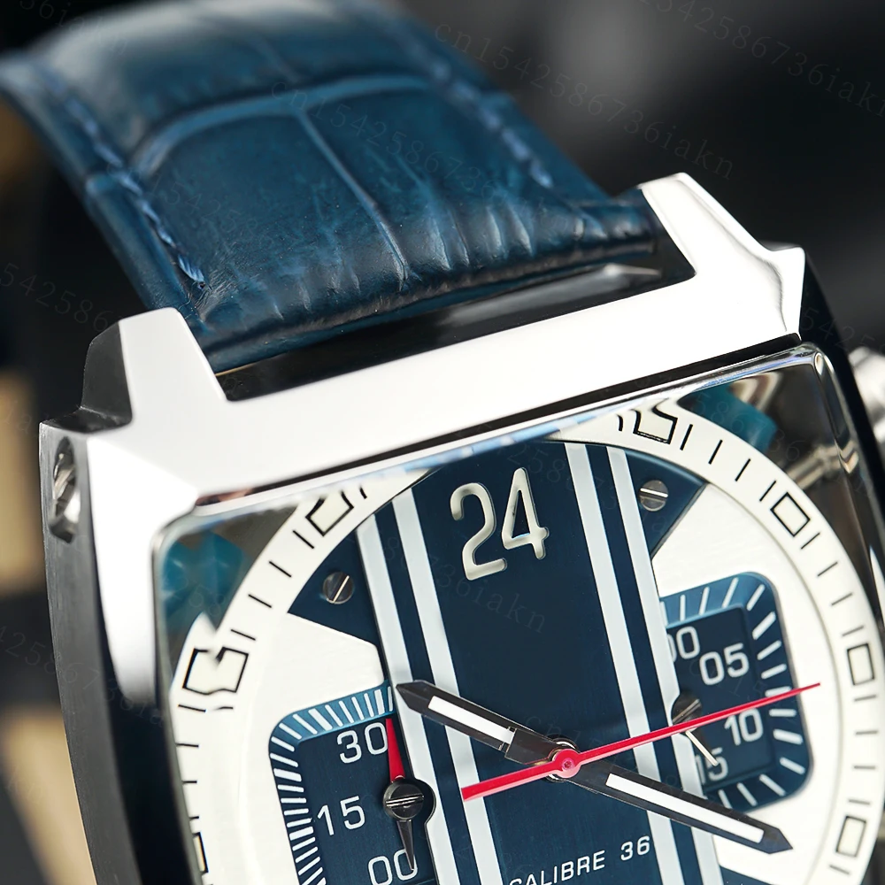 2022Fashion New Men's Color Bar Square Dial Sapphire Mirror Stainless Steel Leather Strap Sports Leisure Waterproof Quartz Watch