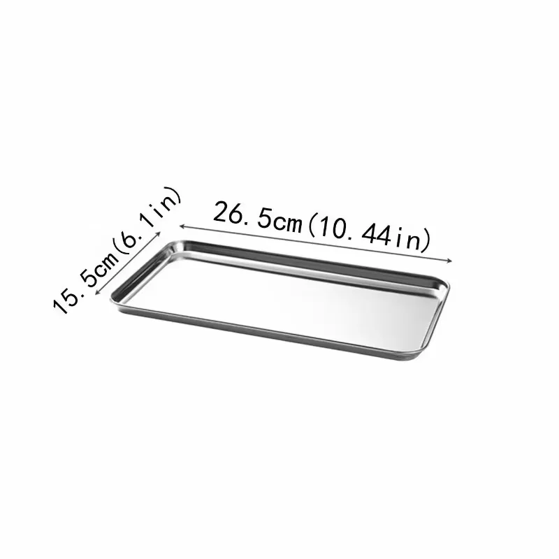 Household Stainless Steel Vermicelli Dish Thickened Rectangular Flat Bottom Liangpi Dish Barbecue 1Pc
