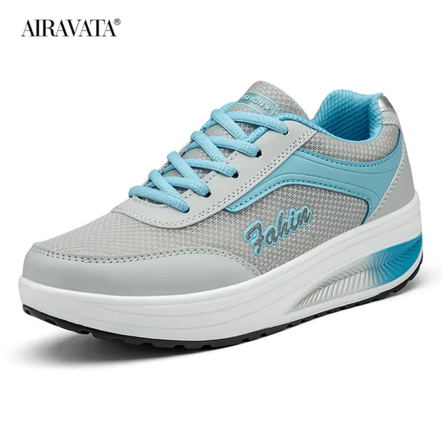 Women's Walking Shoes Fashion Lightweight Breathable Sneakers Casual Thick Bottom Shake Shoes Size 35-42 sky blue