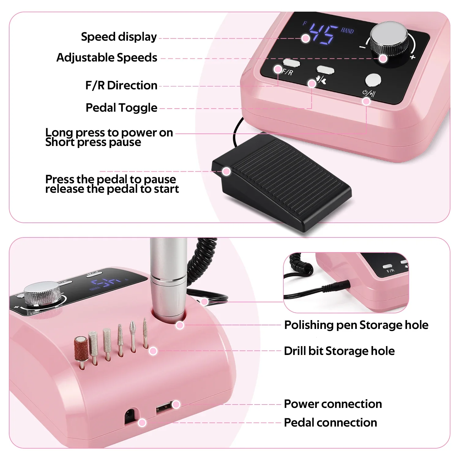 Electric Nail Drill 45000 RPM HD Display