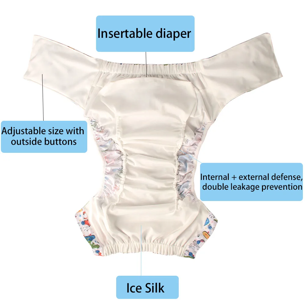 Ice Silk Adult Cloth Disaper Waterproof Old Man's Diaper Pants Reusable Diapers Trouser Pocket Anti-leak Breathable Nappy Pads 2