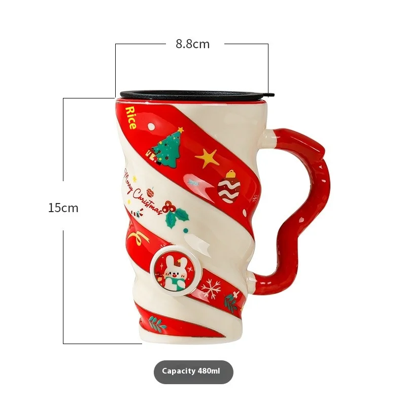 Hot Christmas Threaded Elk Couple Ceramic Mug Trendy Water Cup Home Office Milk Breakfast Cup Handheld Gift with Lid Gift Box LI