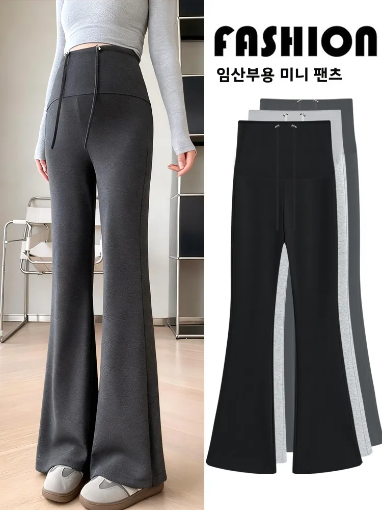 봄 여름 임산부를위한 얇은 벨 바닥 바지 편안한 루즈핏 출산 청바지 하이 웨이스트 롱 팬츠