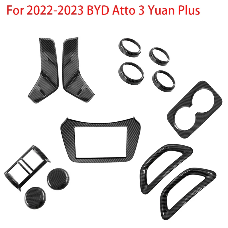 

Для BYD Yuan Plus Atto 3 2022 2023 внутренний подлокотник из углеродного волокна центральное управление чашка для воды панель переключения передач Крышка вентиляционного отверстия