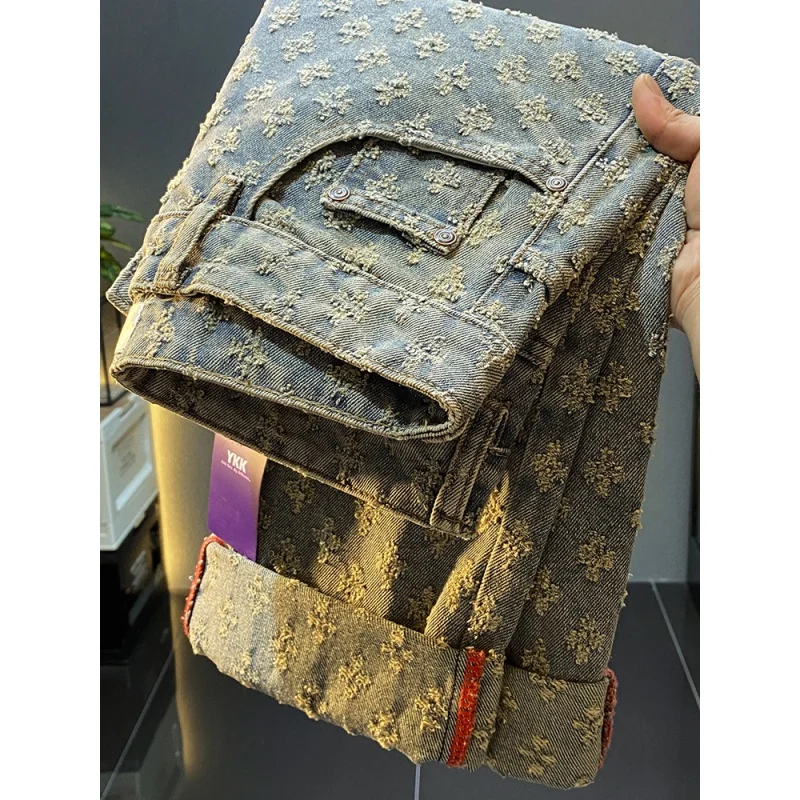 2024new high street jeans men's fashion fashion brand Korean style all-match casual street loose straight wide-leg pants