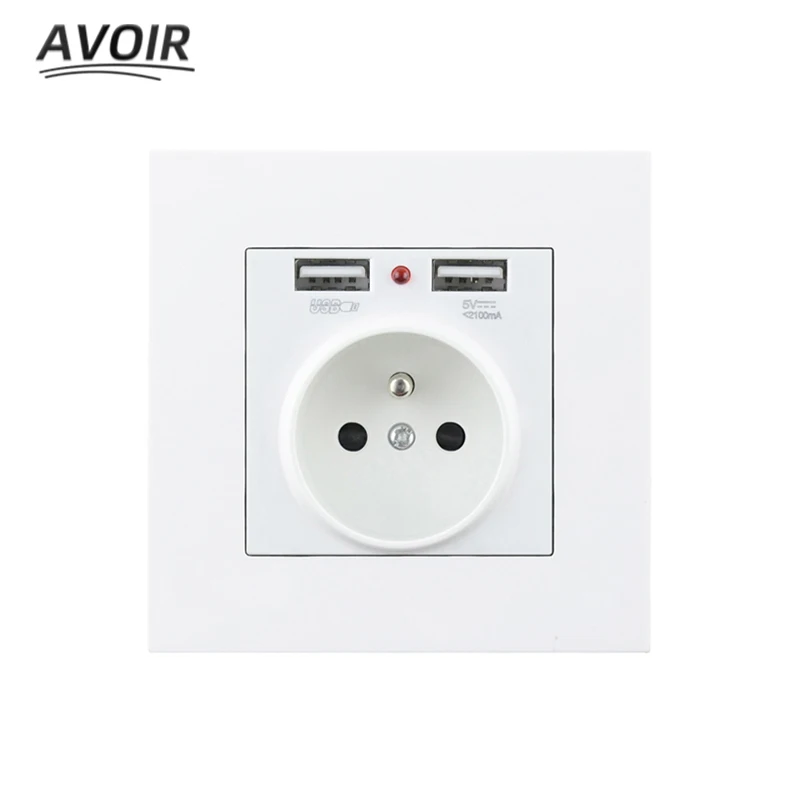 Presa Elettrica A Muro Av80-Fr Standard Francese Con Doppia Usb 2A Bianco Nero Oro Grigio Pannello Elettrico Prese Elettriche 220V