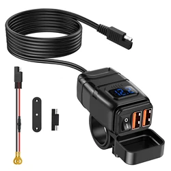 Powstation Waterproof Dual USB & Type - C Motorcycle Phone Charger with Voltmeter (Double USB)