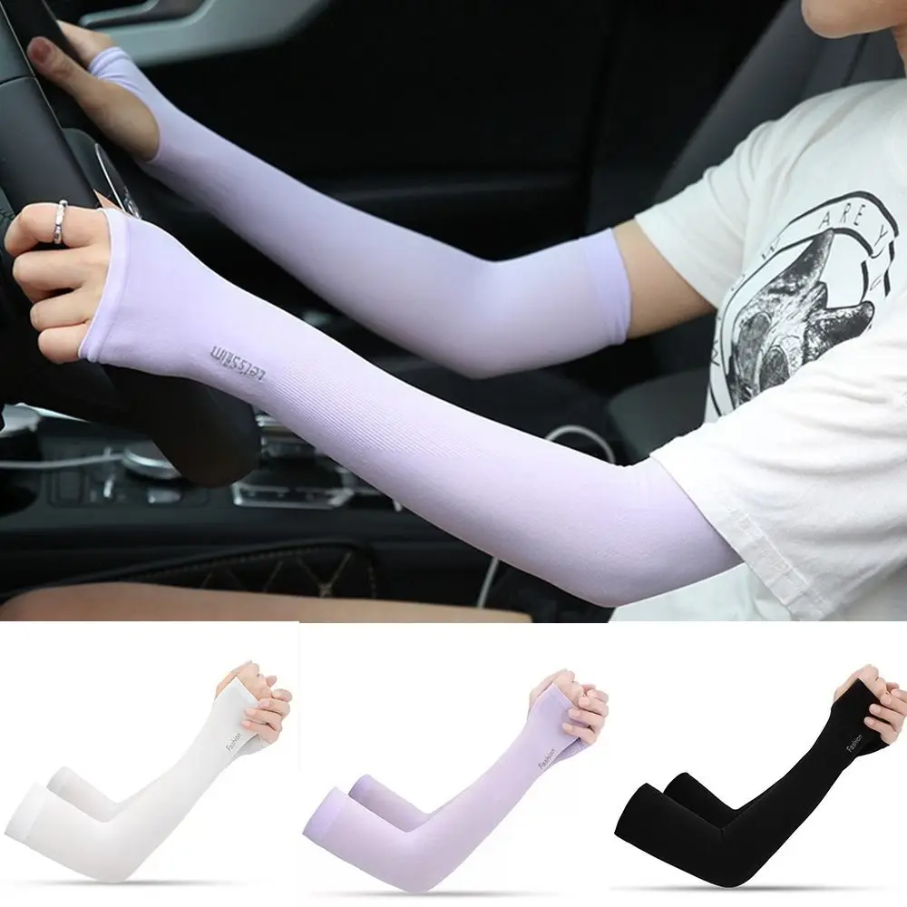 Arm Cover 1 Pair Nylon Women Men Arm Cover Summer Cool Hand Sleeves Anti-UV Fingerless Long Sleeves Ice Silk Anti-Sunburn Arm Sleeve