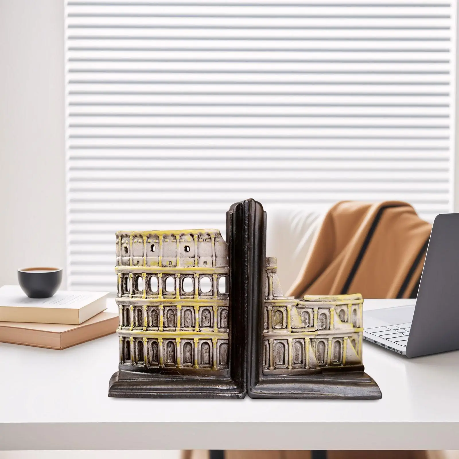 2x Decorative Bookends,Resin Book Ends Home Bookends of The Colosseum Book Stoppers for School Cookbooks Library Heavy Books
