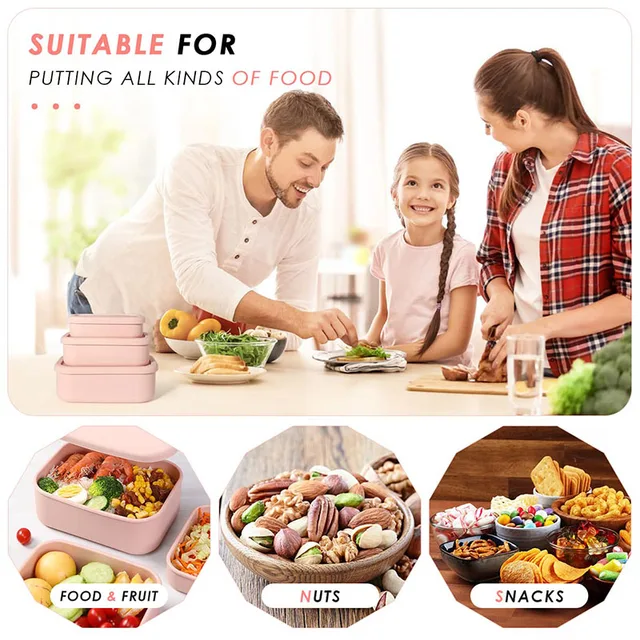 Boîte à lunch Bento réutilisable et résistante aux fuites Contenant en silicone rigide pour adultes et adolescents Contenant de préparation de repas sans BPA 5