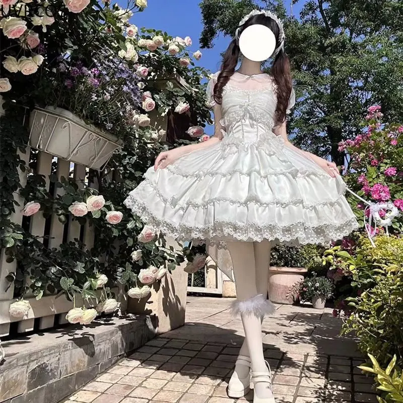 Japanese Sweet Lolita Jsk Dress Women Kawaii Lace Bow