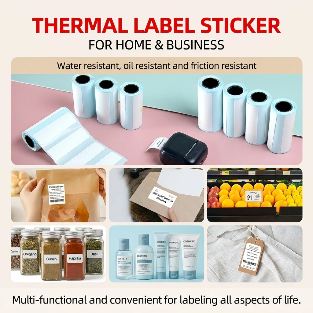 5 롤 열전사 라벨 스티커 흰색 방수 접착 라벨 용지 프린터 용 전사 스티커 57..