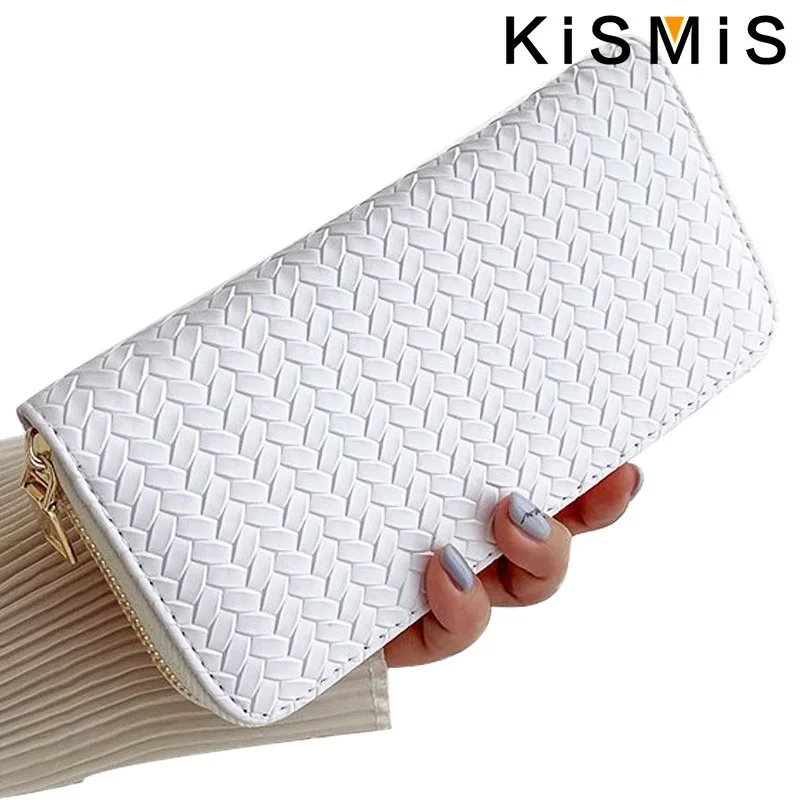 KISMIS nuovo portafoglio da donna con cerniera media e lunga-moda in stile europeo e americano con Design intrecciato in pelle Pu
