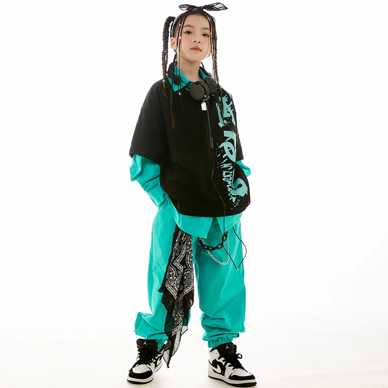 Kids Hip Hop Clothes Girls Long Sleeves Tops Coat Blue Pants Boys Street Dancing Performance Wear Fashion Clothing BL11574