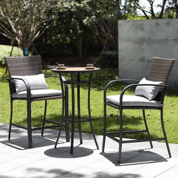 3-Piece Rattan Wicker Patio Bar Set 1