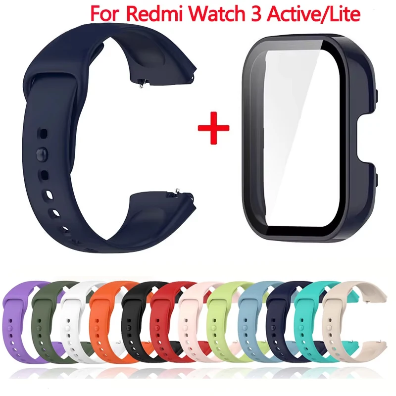 Xiaomi Redmi Watch 3 용 실리콘 스트랩 + 케이스 Redmi watch3 Active/Lite 케이스 용 액티브 밴드 smartwatch 액세서리 스포츠 팔찌