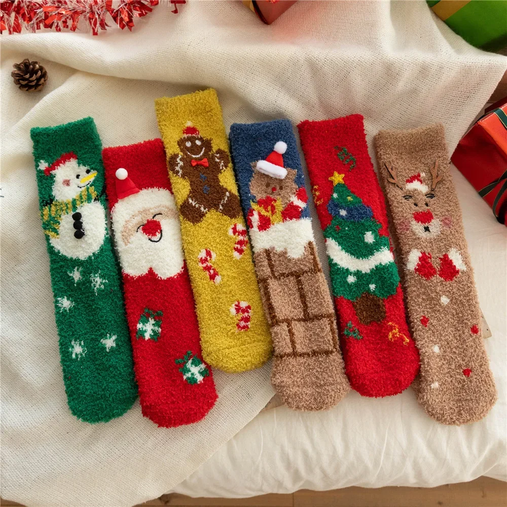 12prNoLintCoralFleeceChristmasStockingsWholesaleMidCalfWinter