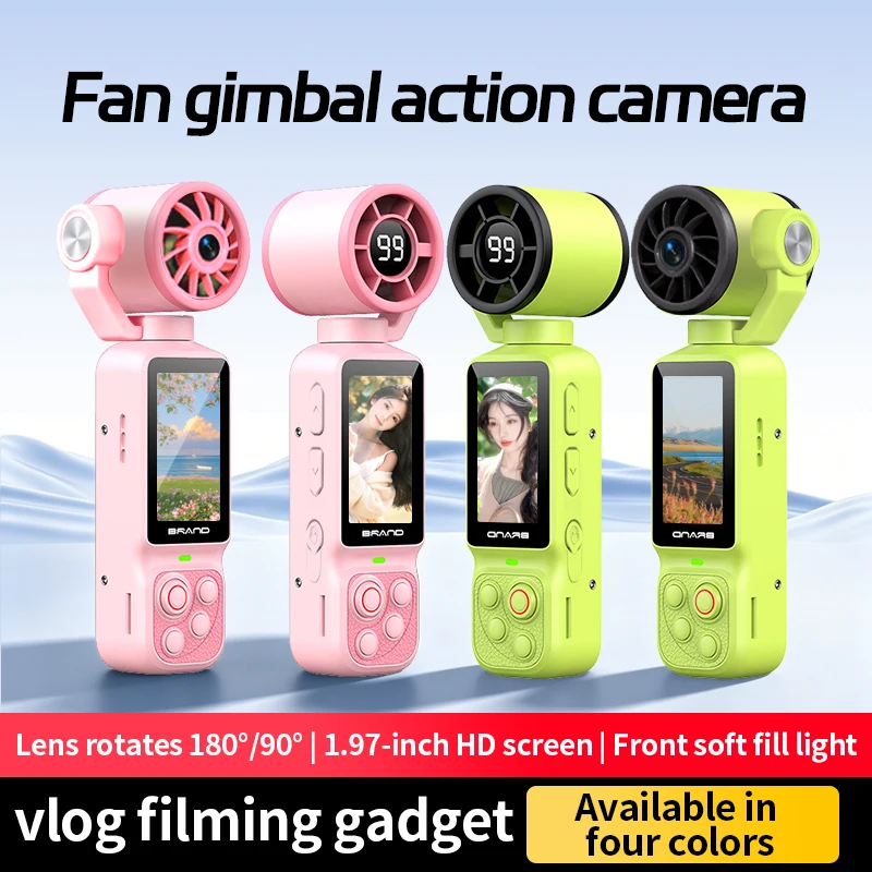 Pocket Fan Action Camera 180° Rotatable Lens HD Video Recorder Portable Outdoor Vlog Sports DV Mini Handheld Digital Camera