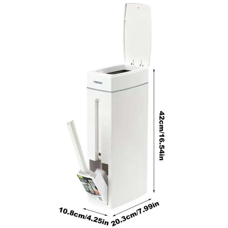 뚜껑이 있는 좁은 욕실 쓰레기통 ? 2-in-1 변기솔 세트, 4.5L 슬림 공간 절약형 쓰레기통, 냄새 차단 밀폐형 PP 쓰레기통