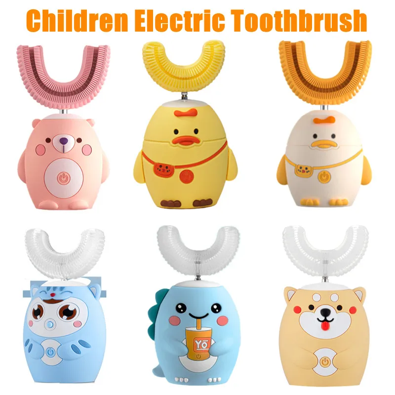 Children Electric Toothbrush Smart 360 Degrees Kids Silicone U-shaped Tooth Brush Cartoon Pattern Child Toothbrush 2-6 Years Old