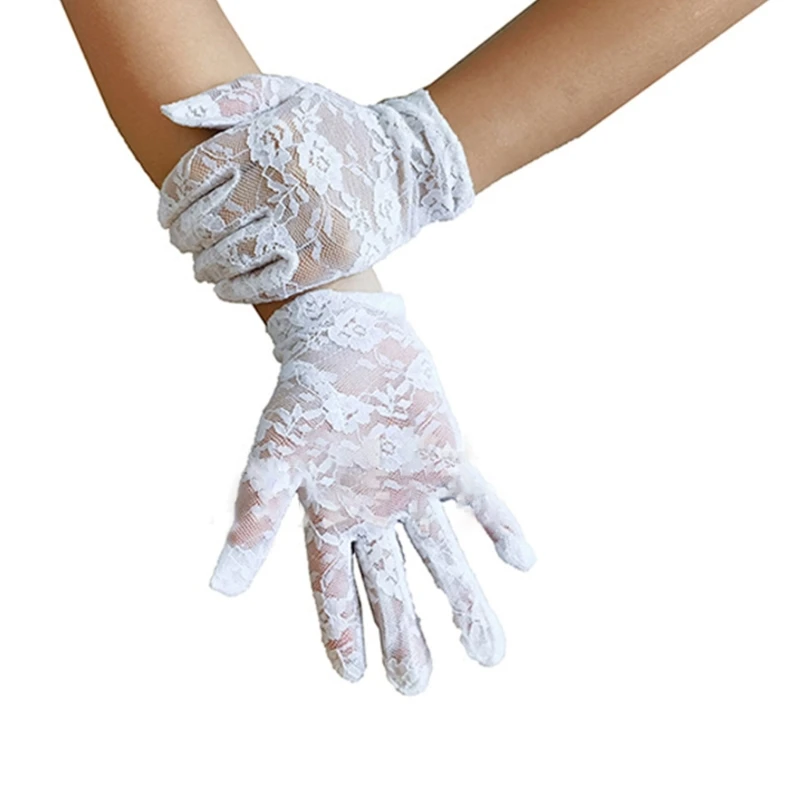 

Ladies Elastic Cuffs Lace Floral Gloves Wedding Party Bride Sunproof Gloves 28TF