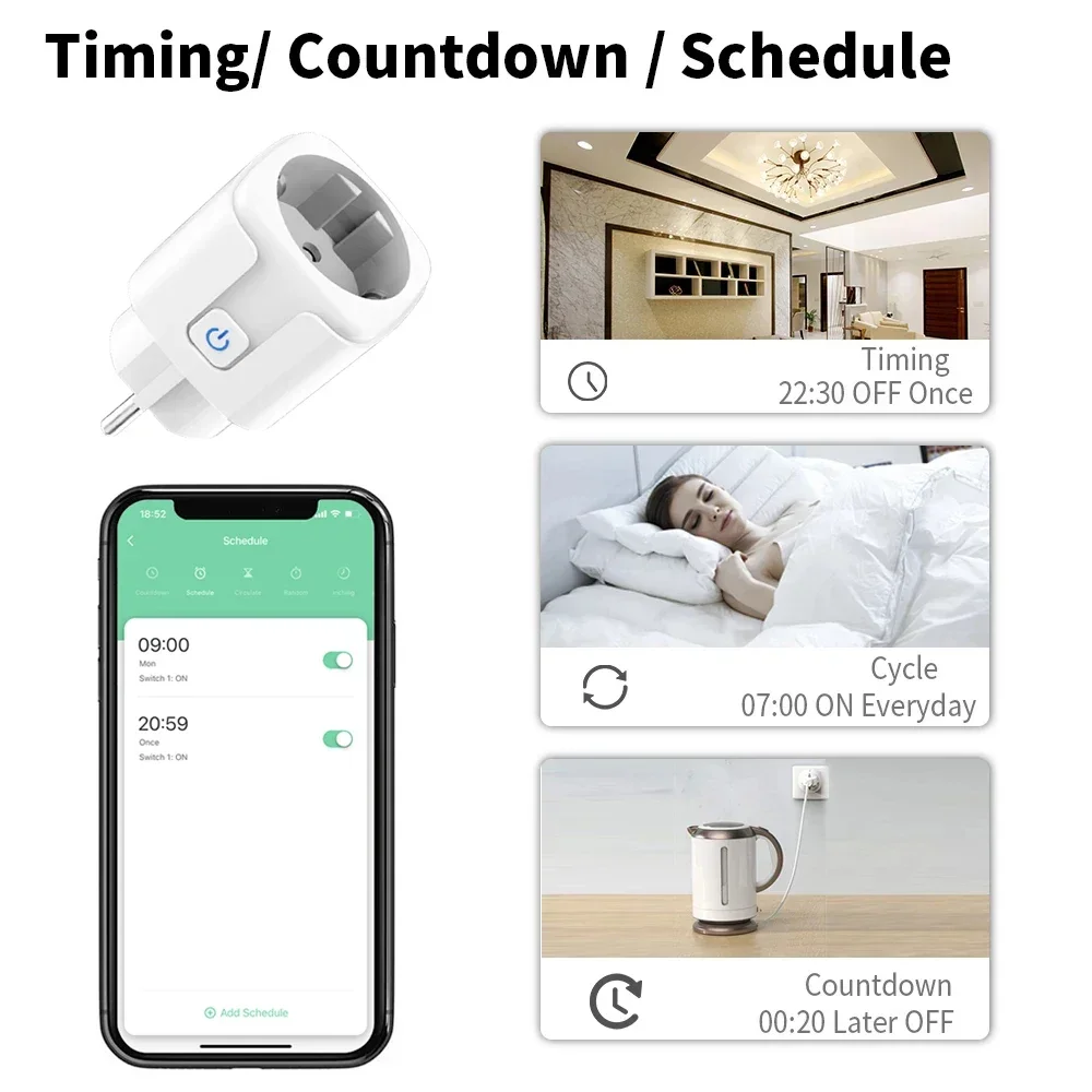 Smart Plug WiFi Socket EU Plug 20A Power Monitor Timing Function Tuya Smart Life APP Control Works with Alexa Google Home Alice - 5