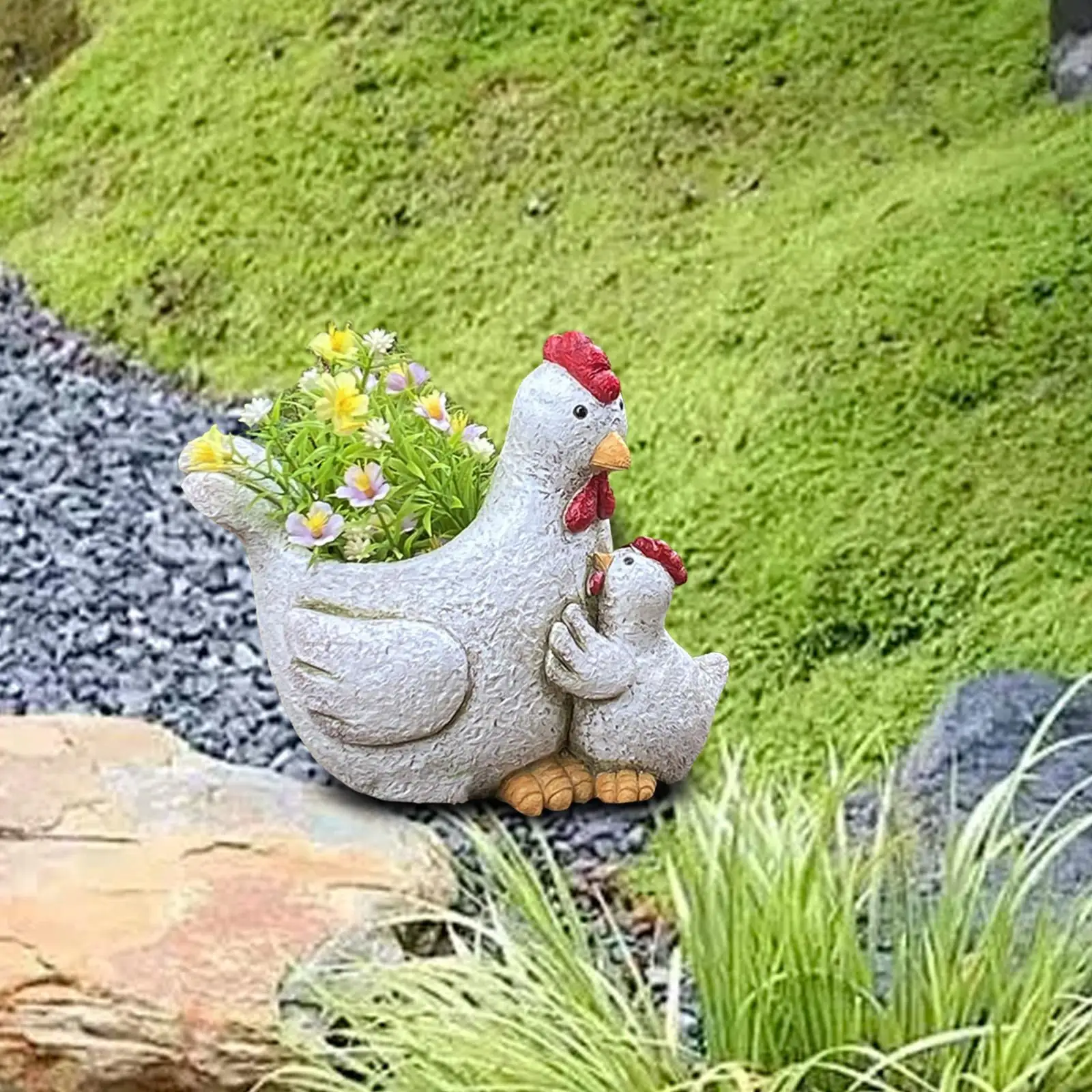 

Chicken Statue Plant Pot Plant Container Flowerpot for Patio Indoor Garden
