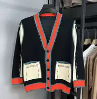 Cardigan à col en V pour hommes, manteau de pull de collision de documents d'épissage, vêtements exquis, marque de luxe, mode japonaise, automne et hiver 5