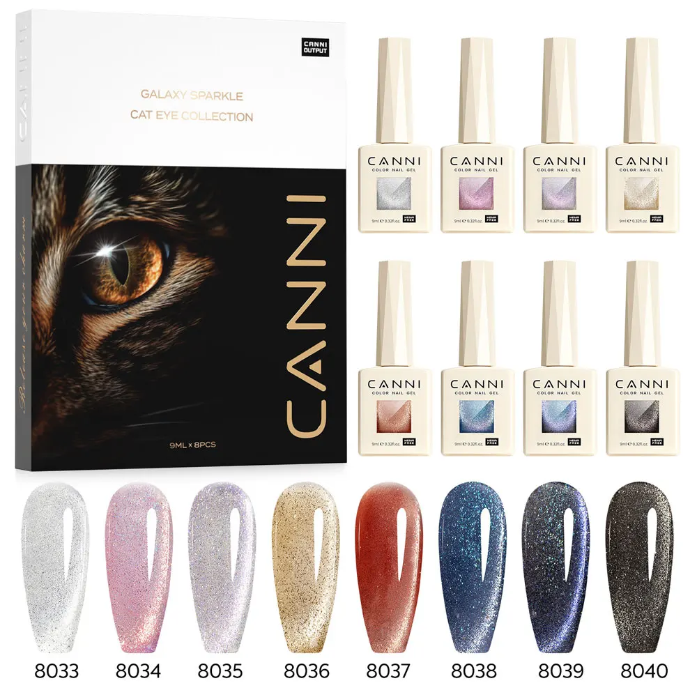 CANNI Super Glossy Glitter Cat Eye Nail Gel Polish - Hema Free Diamond Top Coat, Semi-Permanent UV LED Varnish