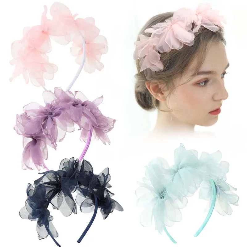 

ncmama Summer Mesh Flower Headband For Women Sweet Girls Hairband Hair Hoop Princess Ladies Headdress Boutique Hair Accessories