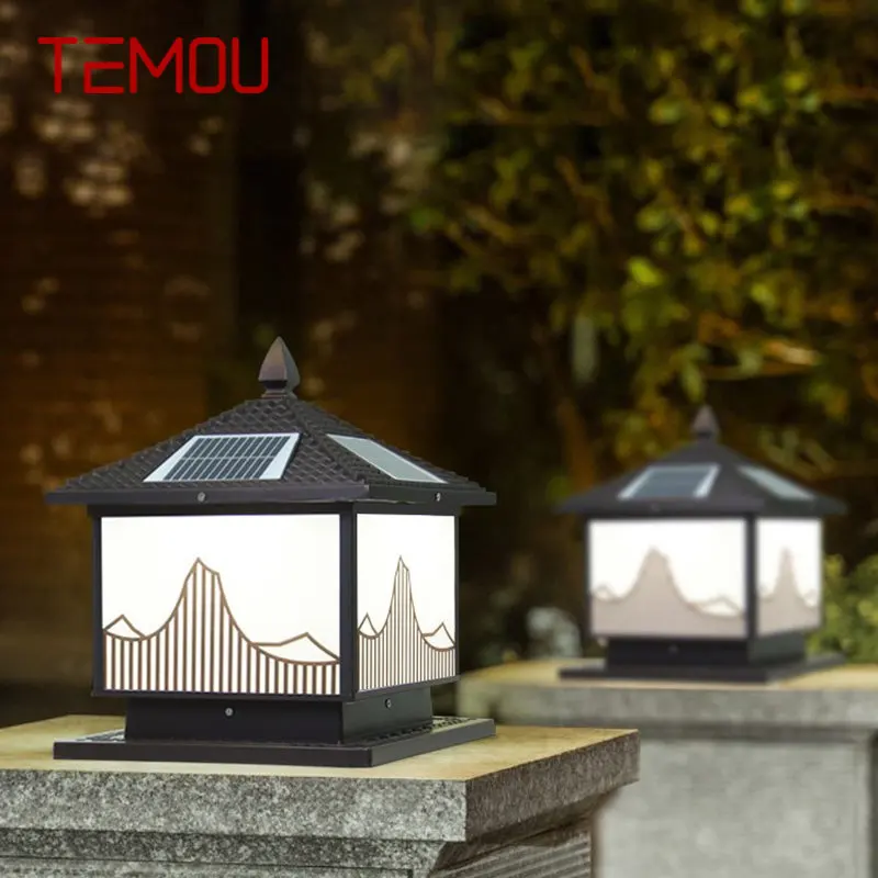 

TEMOU Solar Post Lamp Outdoor Vintage Pillar Light Column LED Waterproof IP65 for Modern for Home Garden Patio Decor