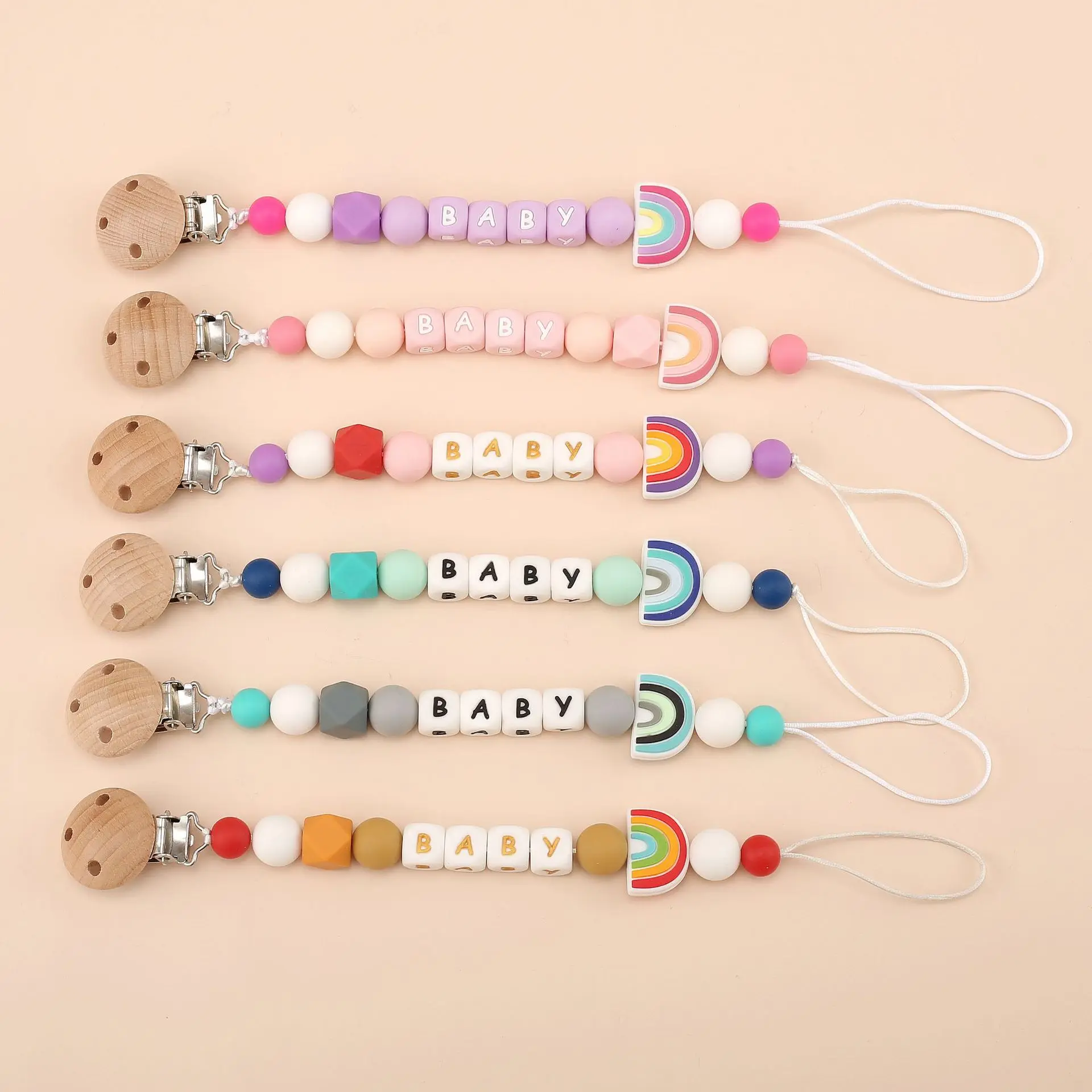 

Baby Pacifiers Clips Personalized with Name BPA Free Silicone Rainbow Dummy Nipples Holder Clip Chain Accessories Teething Toys