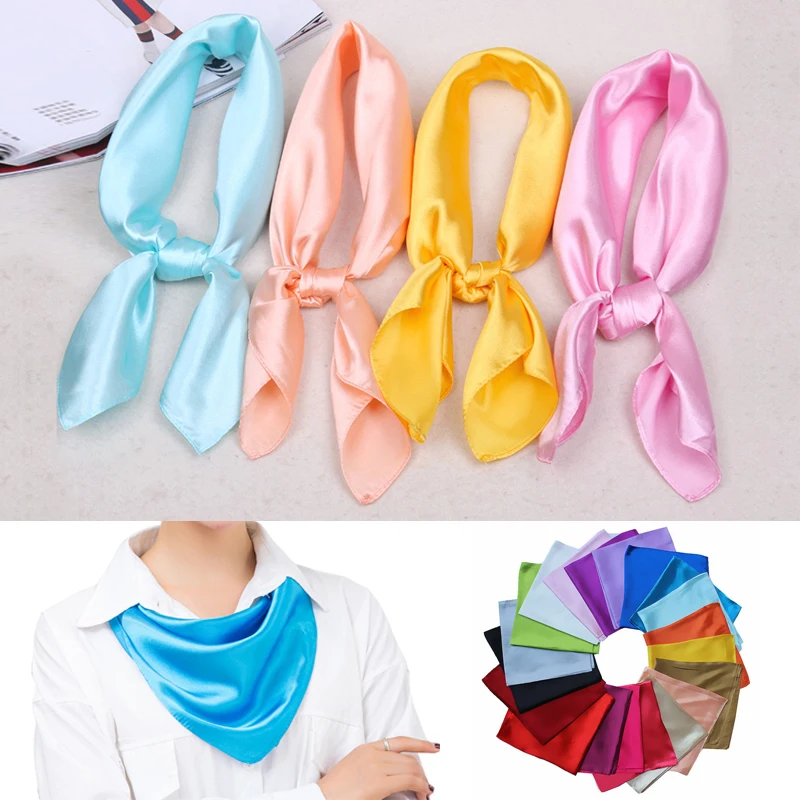 

60*60cm Fashion Women Silk Satin Square Head Scarf Wraps Scarves Ladies Solid Kerchief Neck Beautiful Scarf Shawl