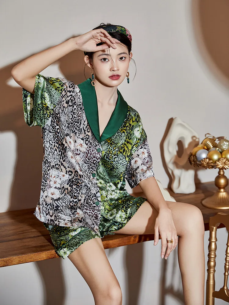 Ice silk pajamas women's short-sleeved two-piece fashion silk high-end  pajamas for teen girls  سكسي نيك  sleepwear