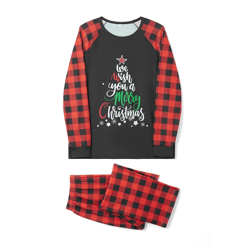 

Christmas Family Pajamas Matching Set Letter Print Long Sleeve Tops and Plaid Pants Sleepwear