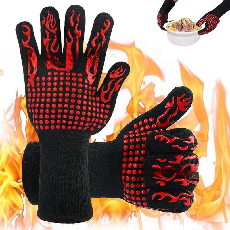 Non-slip Fireproof Microwave Oven Gloves Extreme Heat Resistant Oven Mitts  300-500 Centigrade Flame Retardant BBQ Fire Gloves - AliExpress