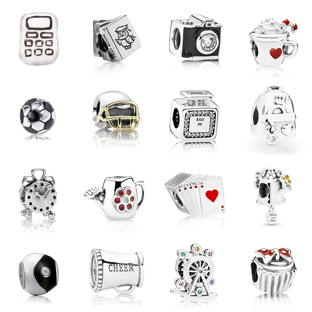 

Высококачественный Серебряный калькулятор 925 пробы, будильник, Фотокамера, очаровательное колесо обозрения, оригинальные женские украшения «сделай сам»