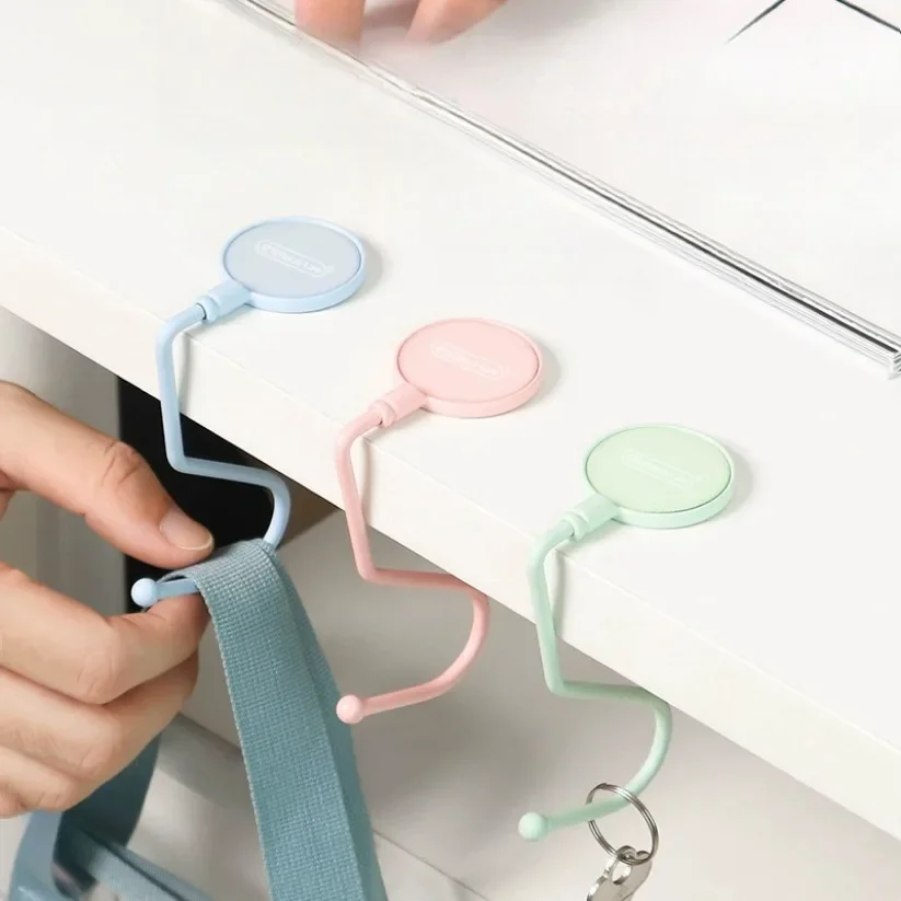 Desk Storage Hook Book Bag Hook Office Desk Non Stick Traceless Desktop Storage Hook Non Slip Bottom Pad Hanging Bag Clothes Key Holder Artifact