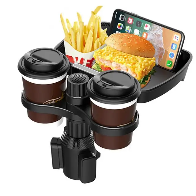 Car Cup Holder Tray 360 Degree Rotation Car Tray Cell Phone Slot Car Food Table Organizer Adjustable Drink Holder Car Accessories