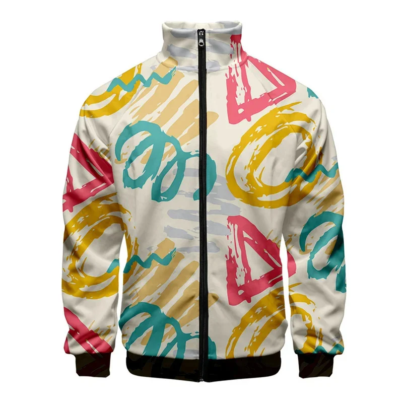 thumbnail image 1 of Chaqueta con estampado geométrico en 3D para hombre, abrigo de manga larga con estampado moderno, ropa de calle, chaquetas deportivas de gran tamaño con cremallera y personalidad, 1 of 4
