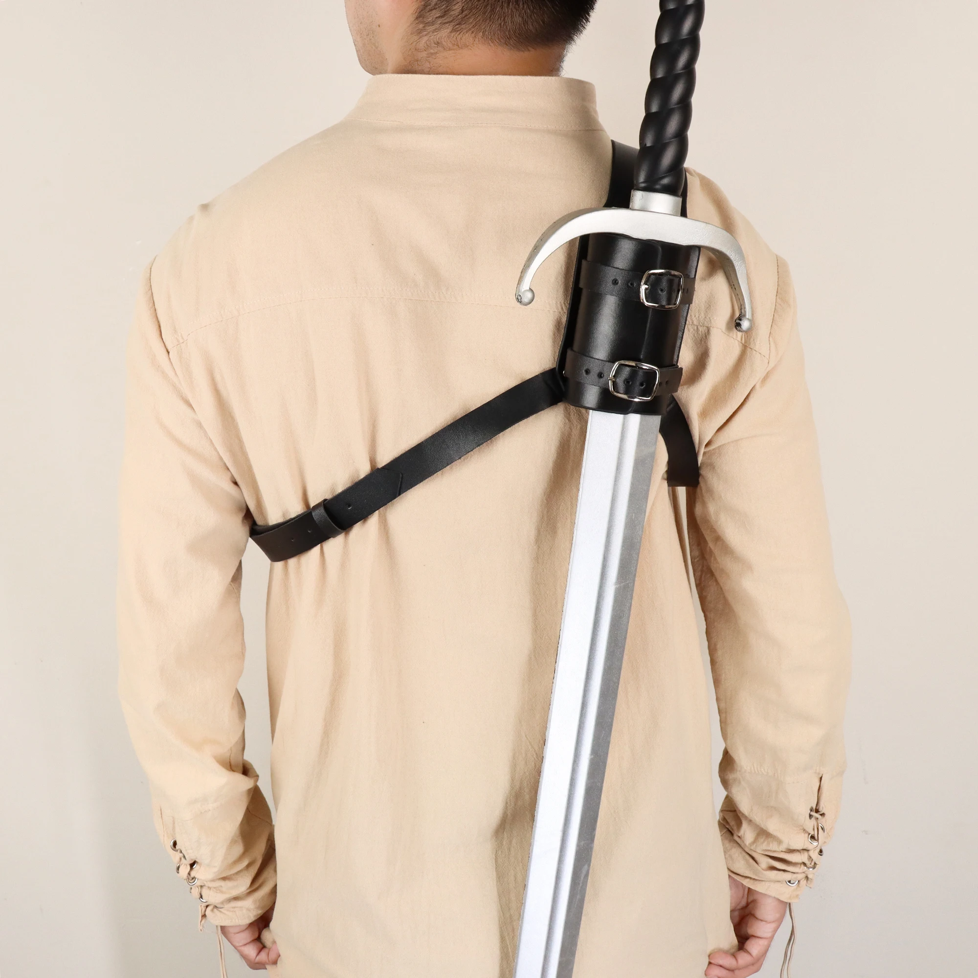 Punk Viking Medieval Knight Sword Scabbard PU Leather Halloween Costume Accessory for LARP Stage Role Play