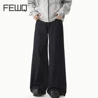 FEWQ Korean Style Men's Denim Pants Solid Color Straight Casual Trousers Wide Leg Loose Male Jeans Menswear Spring 2025 24K1200 1