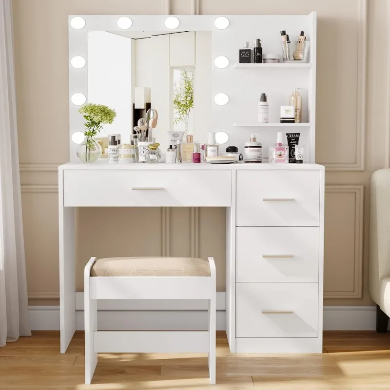 Modern White Makeup Vanity Set with Mirror Mini Dressing Table