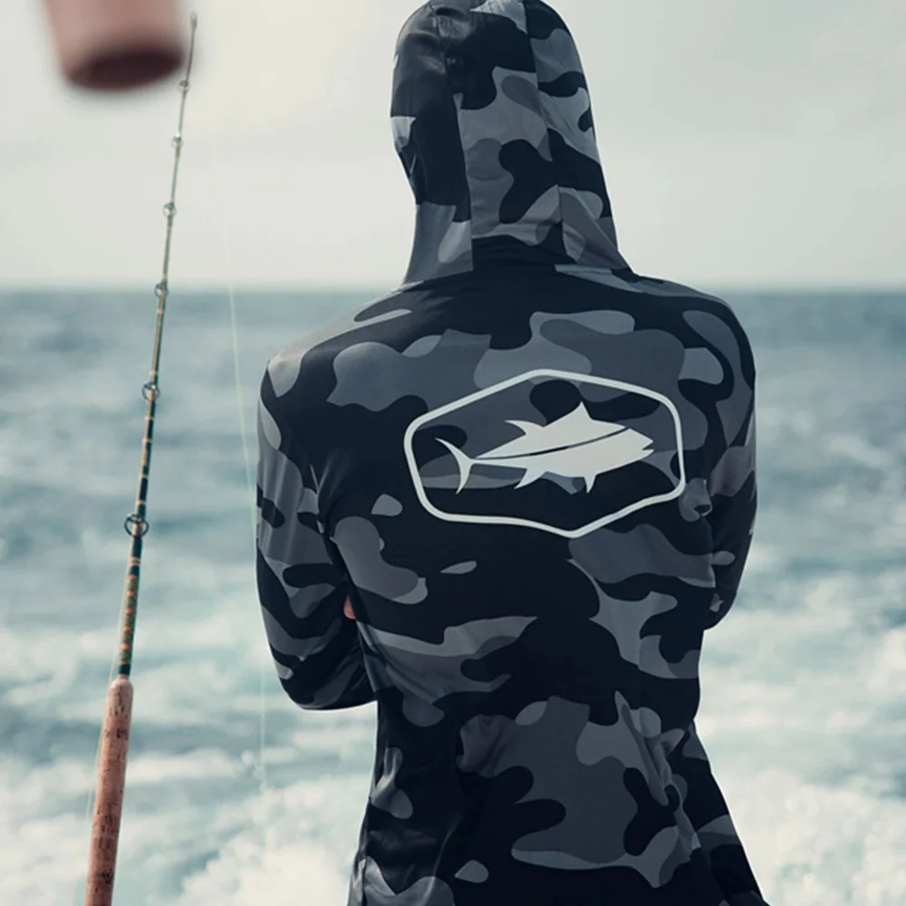 Bill Fish Gear Mens Long Sleeve Fishing Hoodie In Camo Shirts