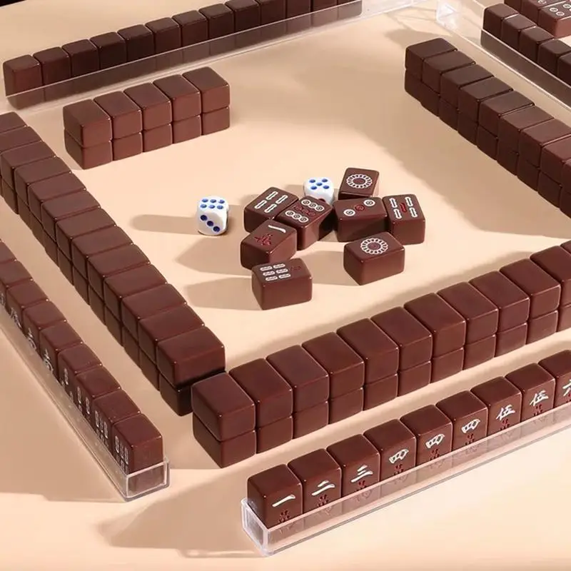 Small Mahjong Set Portable Mahjong Board Games For Adults Traditional Chinese Mahjong Tiles Outdoor Dormitory Travel Game 3