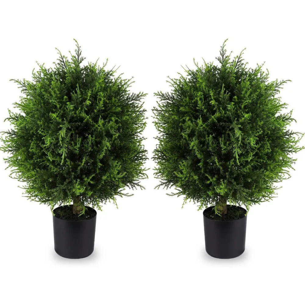 

Artificial Topiary Cedar Ball Tree 20'' Potted Plants UV Rated Artificial Shrubs Ball Tree for Indoor Outdoor Home Decor 2 Pack